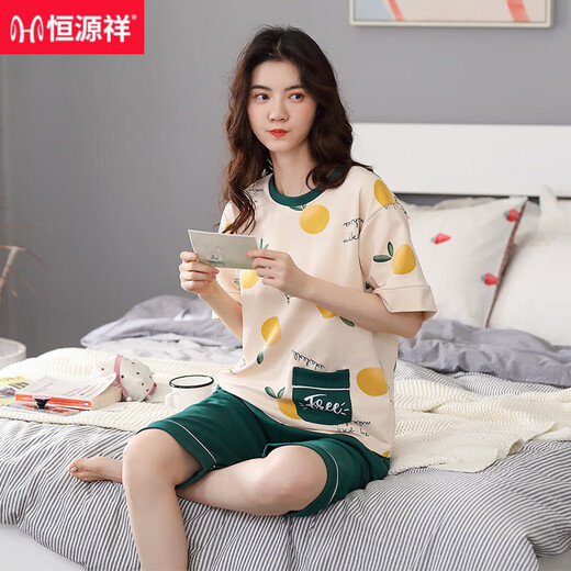 恒源祥睡衣女款夏季纯棉短袖七分裤全棉圆点可外穿女士家居服妈妈居家 Z9855 【纯棉】 M 建议80-100斤穿