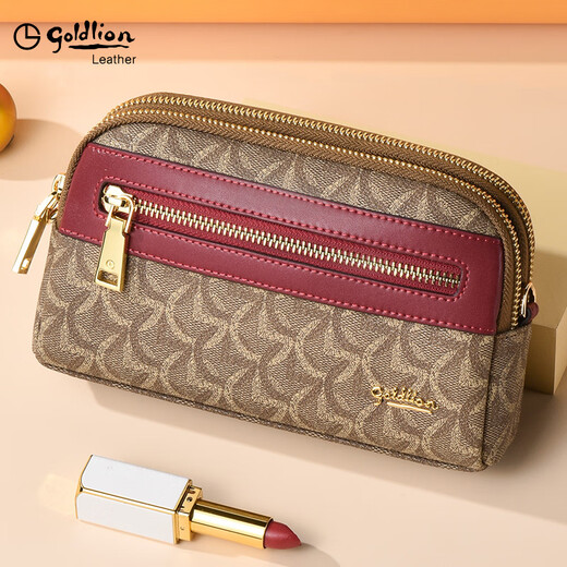 Goldlion Women's Handbag 2025 New Handbag Women's Brand Wallet High-end Luxury Long Wallet Burgundy Can Hold Mobile Phone 200*120*65mm