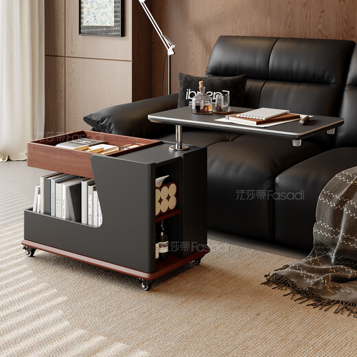 Fasati government subsidized living room side table movable sofa side table Italian minimalist side cabinet trolley coffee table storage rack BJ3023 black + walnut color. Movable trolley side table