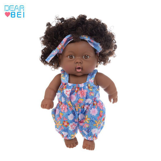Zododo African black doll cute doll comfort baby sleeping doll vinyl reborn fake doll children's toy girl Q81004C blue and green picture overalls 1m