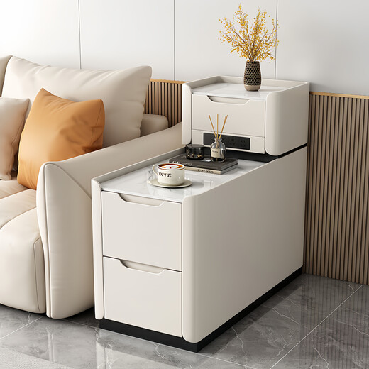 Xue Shu 2025 new floor-standing sofa side cabinet light luxury high-end solid wood small sandwich simple modern side table side cabinet cream color + bull socket 35cm wide 100cm deep