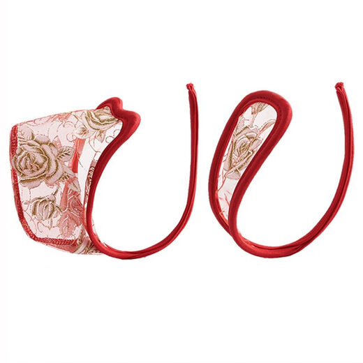 Both men and women can use invisible C-string sexy underwear, transparent lace couple underwear set, butt-revealing thong panties, D077 rose red men's model, one size fits all