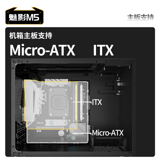 长城（Great Wall）魅影M5黑色电脑机箱（镀铝提手/金属面板/玻璃侧板/MATX主板/5风扇位/USB3.0/240水冷/5080显卡）