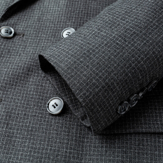MONTAGUT spring and autumn men's double-breasted plaid suit business jacket crisp gray M /48
