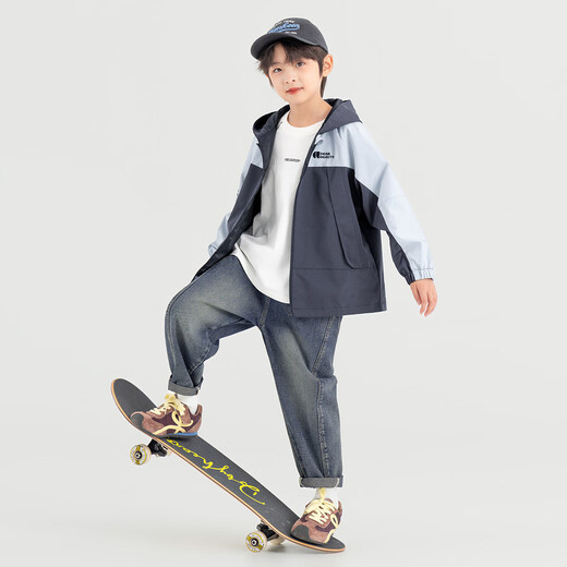 Duojia Boys' Jackets 2025 Spring and Autumn Outdoor Contrast Color Jackets Soft Shell Children's Loose and Crisp Hooded Windproof Tops