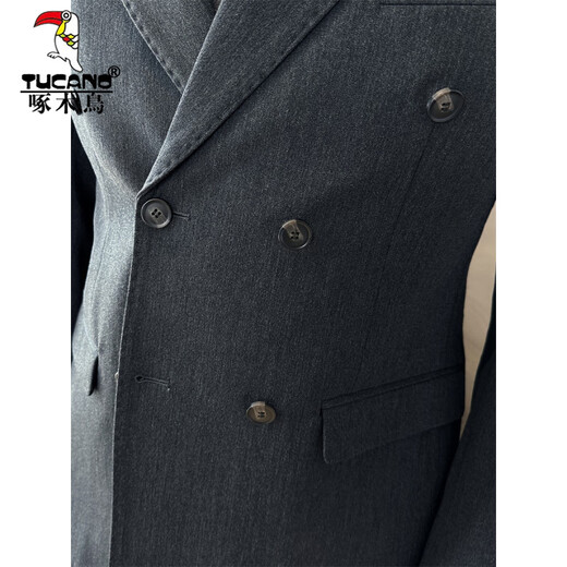 Woodpecker (TUCANO) brown double-breasted suit men's suit British slim men's large size suit three-piece wedding groom's dress trendy black (suit + trousers) XL 52 (125-135Jin Jin equals 0.5 kg)