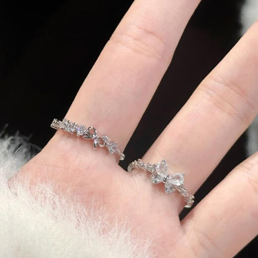 OIDSG Old Phoenix 999 Sweetheart Princess Bestie Ring s925 Sterling Silver Women's Niche Design Couple Rings for Women on Holidays Bestie Style Pair White Bow Gift Box Opening Adjustable