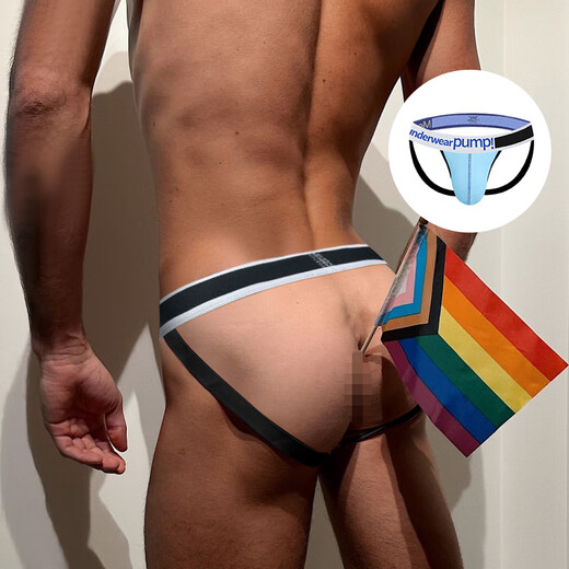 MEN UNDERWEAR PUMP! Men's solid color hollow double-butt underwear, pure cotton mesh thong, comfortable, breathable, sports quick-drying solid color shorts, 2 pairs (blue orange + white) L