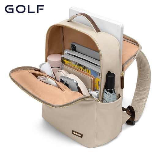 高尔夫（GOLF）双肩包女大容量15.6英寸电脑背包大学生书包防泼水旅行包生日礼物 果仁杏