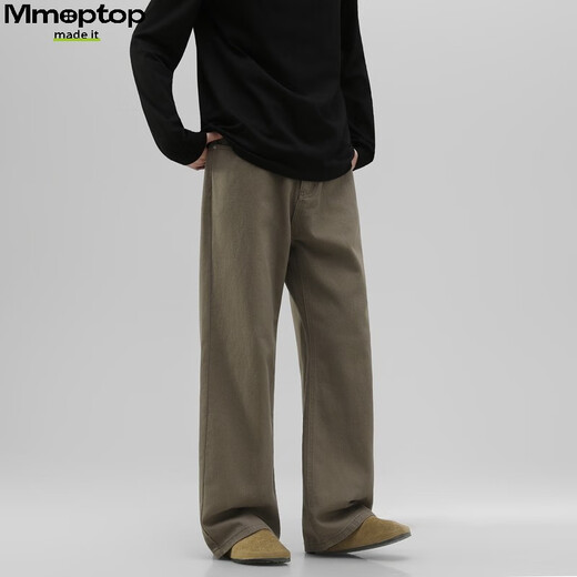 MMOPTOP trendy versatile vibe pure cotton jeans autumn and winter men's floor-length wide-leg trousers MNZK20 khaki XL