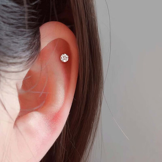 European painting sterling silver earrings for women 999 pure silver temperament simple ear piercing sleep-free diamond earrings earrings women's ear bone nails round zircon earrings