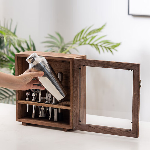 Miaopule German imported quality Helens cocktail mixer set dust-proof wooden box stainless steel shaker bar three-stage dust-proof set