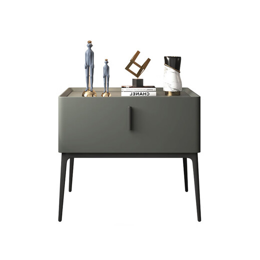 素朴素居免安装全实木床头柜简约现代皮质意式极简网红卧室床边储物置物柜 米白色9759 整装50x40x48cm