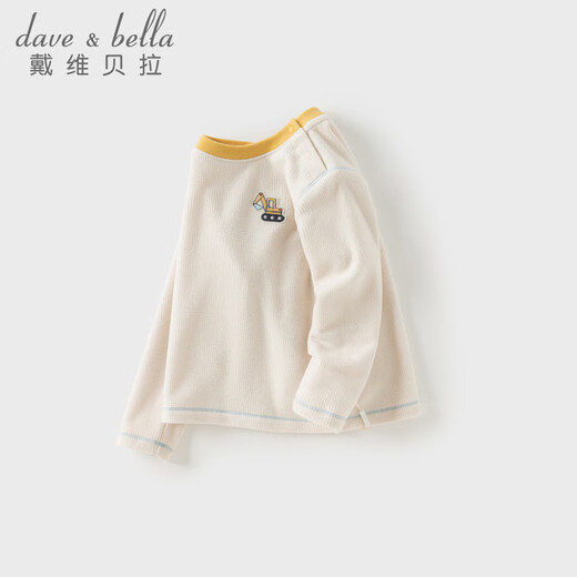 DAVE&BELLA spring new children's long-sleeved T-shirt casual children's tops baby boy bottoming shirt children's pullover off-white ready stock 100 cm (recommended height 90-100cm)