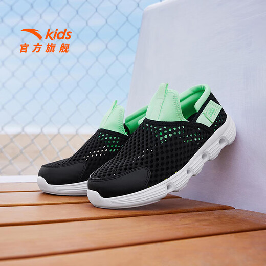 ANTA Children's Sandals Men's and Women's Big Children's Shoes 2025 Summer New Outdoor River Tracing Shoes Baotou Beach Shoes Men's Black/Cloud Gray/Anthracite Gray-2 34