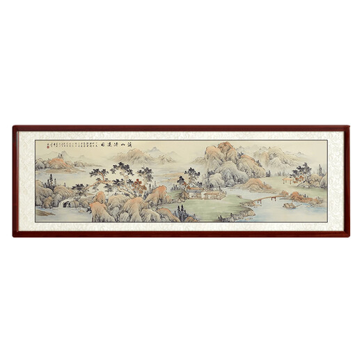 Shangdetang hand-painted Chinese painting landscape painting backing living room cornucopia ink painting office decoration painting streams and mountains Qingyuan map Sapele solid wood frame - rounded walnut color framed 216*66cm (recommended)