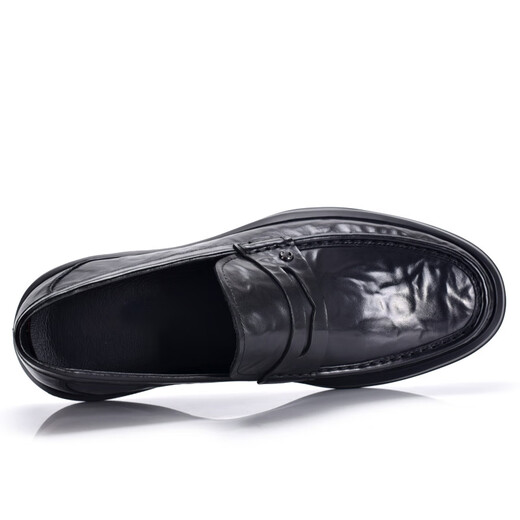 Goldlion Men's Shoes 2025 New Genuine Leather Business Casual Men's Leather Shoes Slip-On Cowhide Simple Comfortable Cushioning Loafers Black 40