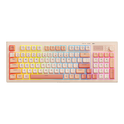 Трехрежимная клавиатура Lenovo K2, механическая клавиатура, проводная беспроводная связь Bluetooth, эффект разноцветной подсветки, структура глушителя, ручка громкости, офисный игровой компьютер, планшетный ноутбук, розовый