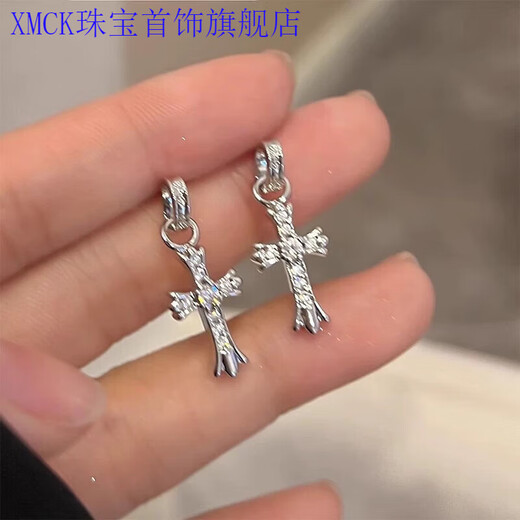 XMCK Old Phoenix 999 Pure Silver Earrings Cross Unique Earrings Design Fashion Hot Girl Earrings Earrings Women's Sterling Silver Cross Earrings - Single