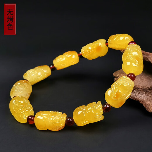 Amber style, one thing, one picture, one certificate, beeswax bracelet, Pixiu bracelet, men's style, natural amber carved Russian material, 15.27g, 16*11*9mm
