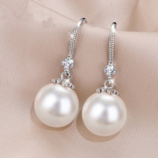 Korean version 925 silver needle earrings, pearl earrings, women's fashion earrings, real silver pearl earrings, new trendy student temperament, 14mm shell beads