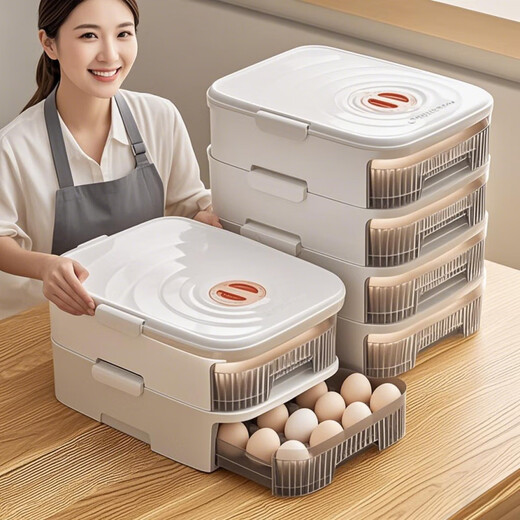 Home Story (KATEI STORY) Japanese egg storage box drawer-type rolling refrigerator egg box food grade egg storage box egg artifact white double layer holds about 42 pieces automatically refills