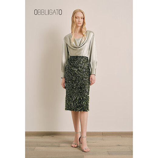 OBBLIGATO Autumn and Winter Swing Collar Drop Shoulder Design Seaweed Green Top Single Top Seaweed Green L