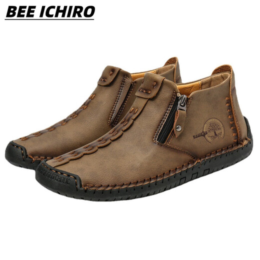 BEE ICHIRO男士休闲皮鞋秋季真皮一脚蹬懒人商务休闲软皮软底豆豆鞋板鞋男鞋 6625蓝色 43