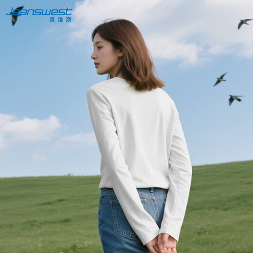 Jeanswest pure cotton bottoming shirt long-sleeved T-shirt for women 2026 spring new casual loose versatile sports style inner top