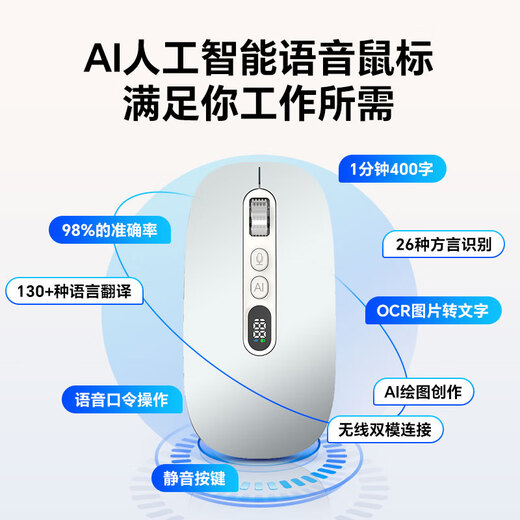 Xingji X3 Tencent Hunyuan AI голосовая мышь Бесшумная беспроводная мышь Bluetooth Голосовой ввод перевода скриншот одним щелчком мыши Тонкая и удобная перезаряжаемая офисная мышь Space Silver