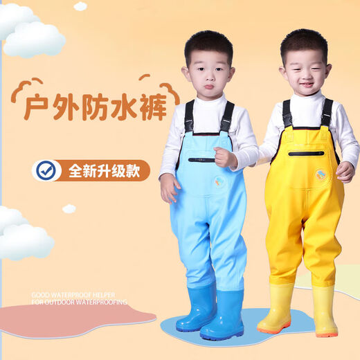 RSRDDY waders, children's breathable water play one-piece waders, kindergarten waterproof clothes, children's rain boots for men and women, blue fish zipper pocket - children's overalls, one size fits all 1 piece 24, shoe inner length 15cm