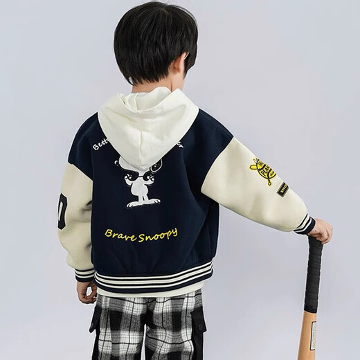 Snoopy (SNOOPY) children's clothing, boys' jackets, children's patchwork baseball uniforms, big children's jacket tops, autumn new style, navy blue 110