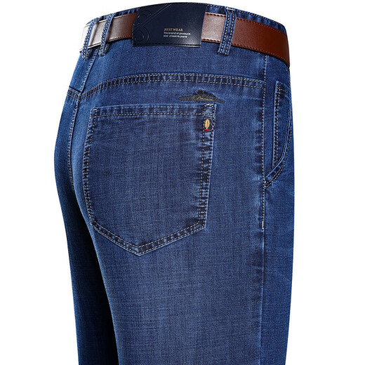 利郎夏季薄款男士牛仔裤商务宽松直筒休闲裤棉牛仔裤中年大码长裤男 3892中蓝 29