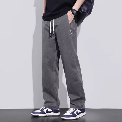 Chaoxiden work pants for men straight-leg work wear work clothes pants trousers resistant to tear and wear-resistant auto repair work pants loose labor protection pants black + gray [two-piece] 2XL Recommended 145-160Jin [Jin equals 0.5 kg]