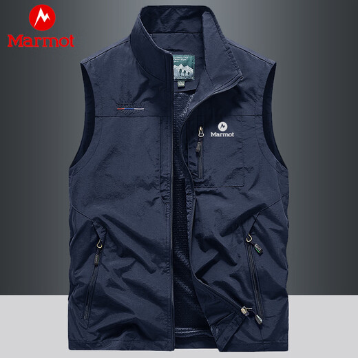 Marmot Vest Men's Vest Jacket Spring, Autumn and Winter Outdoor Mountaineering and Fishing Multi-Pocket Workwear Vest Dark Blue M