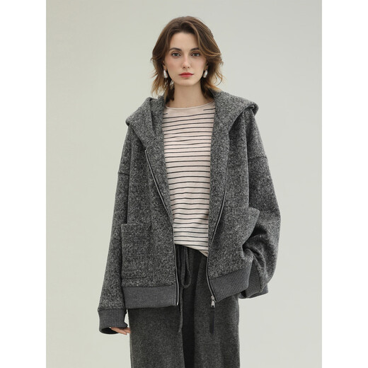 COCOBELLA pre-sale temperament gray imitation cashmere knitted jacket 2025 new casual hooded top SC3236 floral gray S