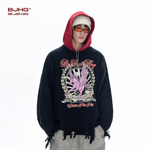BJHG Reckless Printed Couple Sweater Women's Autumn and Winter 2025 New Heavy Fashion Brand Retro Round Neck Sweater Men's Zhu Ranhong M