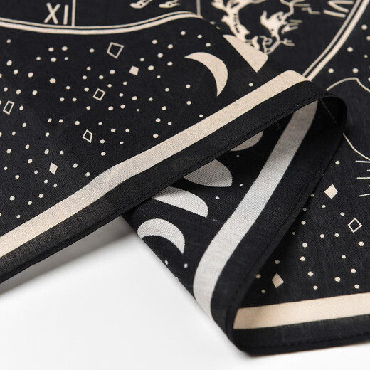 Shijanu's new cotton constellation printed American retro square scarf Ami khaki vintage women's headscarf headband black