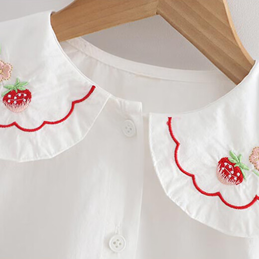 La Chapelle children's clothing girls' shirt spring and autumn style children's long-sleeved strawberry doll collar top baby white shirt white shirt 90 recommended height 80-90cm