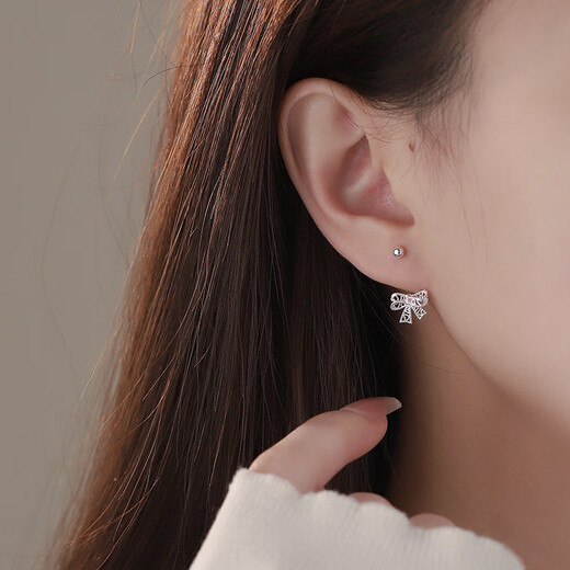 沄汧999 sterling silver needle earrings earrings for women 2025 new birthday gift girls niche earrings jewelry accessories hollow bow hook earrings pair