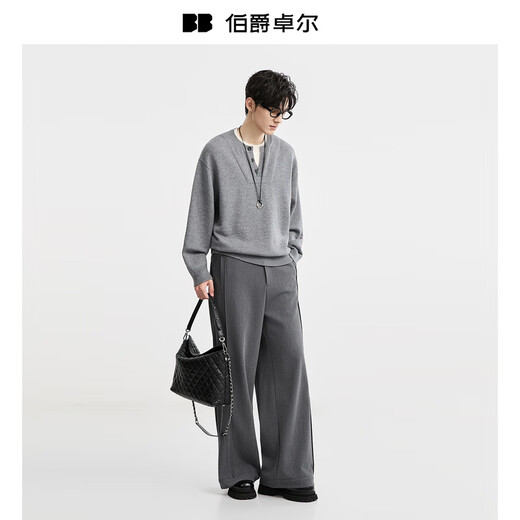 Earl Zall Fake Two Piece Henry Collar Sweater Men's 2025 Autumn New Commuting Men's Bottoming Sweater Y531494 Desert Khaki S (165)