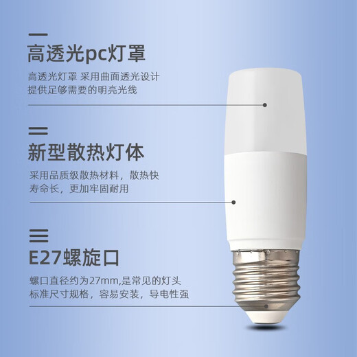 NVC LED light bulb E27 large screw small size cylindrical energy-saving bulb super bright insect-proof home living room chandelier bedroom light 5W positive white light E27