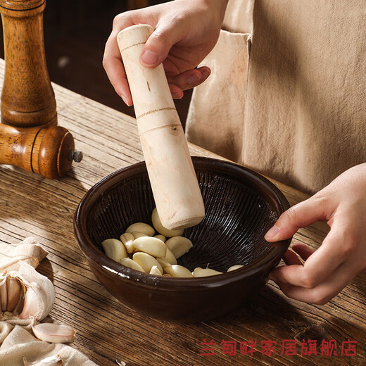 Luxuju old-fashioned hammer for household garlic pounder, pepper, preserved egg, tea bowl, baby grinder, rice paste ceramic pounder, 12cm hammer with stick (short model)