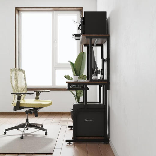 Jianli computer desk, office study desk, all-in-one desk for photocopier, multifunctional desk, small steel frame desk, removable 80CM gilt walnut color + fixed feet