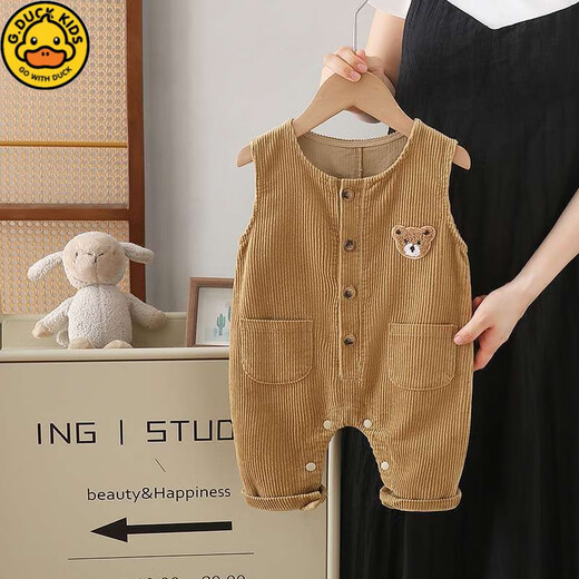 G.DUCKKIDS baby overalls spring and autumn infant jumpsuits 0 to 3 years old children's casual pants cute baby corduroy pants trendy khaki 73cm