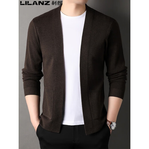 Lilan wool sweater men's knitted cardigan spring and autumn new style solid color fashion versatile pure wool sweater jacket for young and middle-aged people black hpl-a32321 M 165