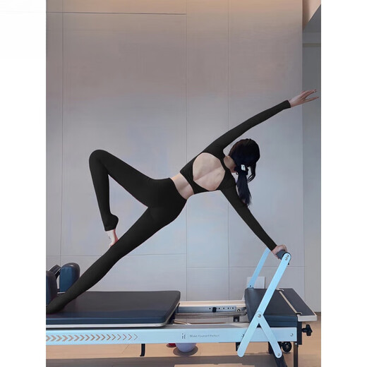Kangaroo (DAISHU) yoga clothing suit for women 2025 new high-end long-sleeved fitness clothing autumn and winter Pilates training clothing sports top suit black top + black pants XL (118-130Jin Jin equals 0.5 kg)
