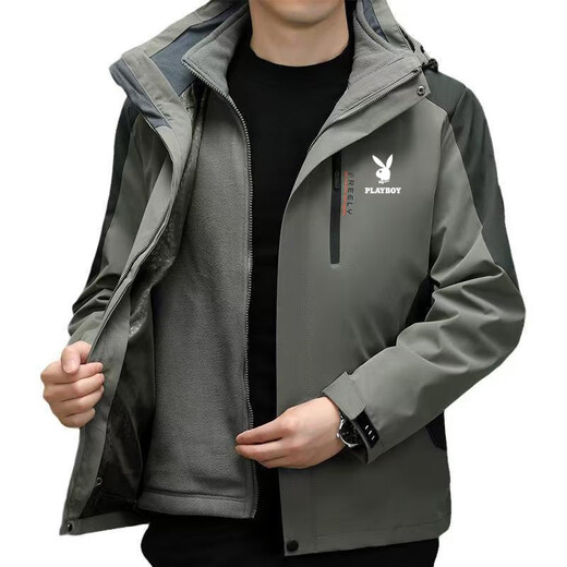 Playboy (PLAYBOY) Jacket Men's Three-in-One Liner Removable Autumn and Winter Velvet Thickened Outdoor Hooded Jacket Group Purchase 2299 Army Green Playboy 3XL Recommended 160-190Jin Jin equals 0.5kg