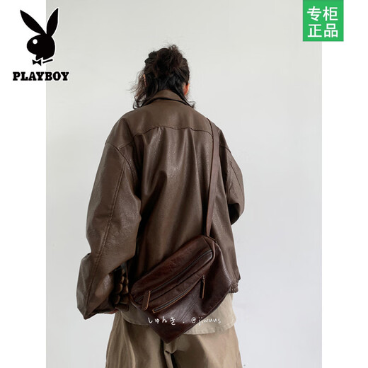Playboy jacket men's spring style retro handsome PU motorcycle leather jacket male and female students Maillard neutral brown leather jacket black 45% PU55% viscose XL