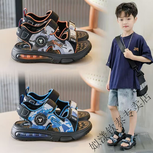 Siyang Boys Sandals 2025 New Medium and Large Children Korean Version Baby Children's Anti-Slip Soft Sole Shoes for Students Rotating Button + Flame Orange Flame Red 30 Middle Children 18.6 cm